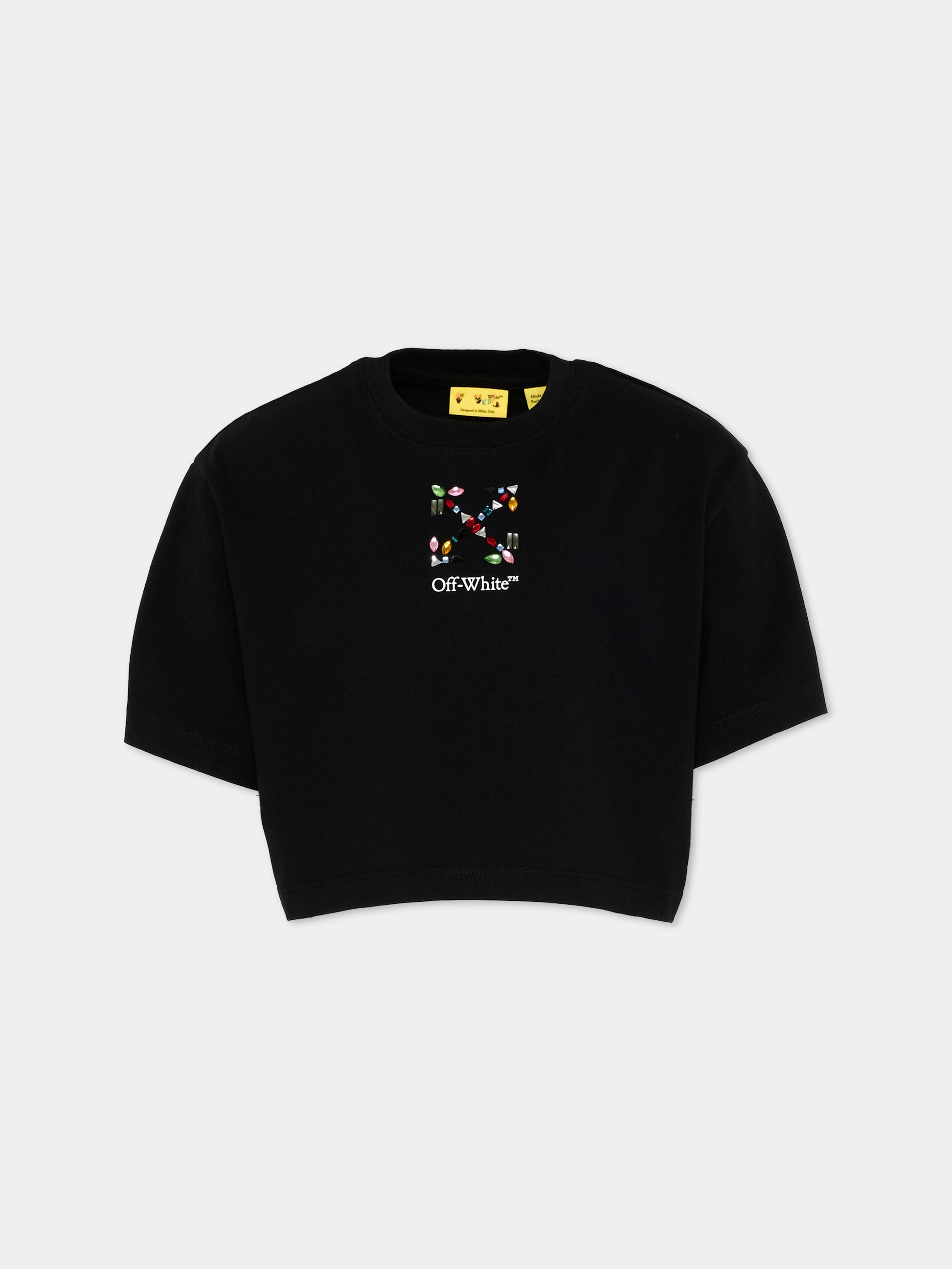 T-Shirt nera per bambina con logo,Off White,44GAA019S26J002001