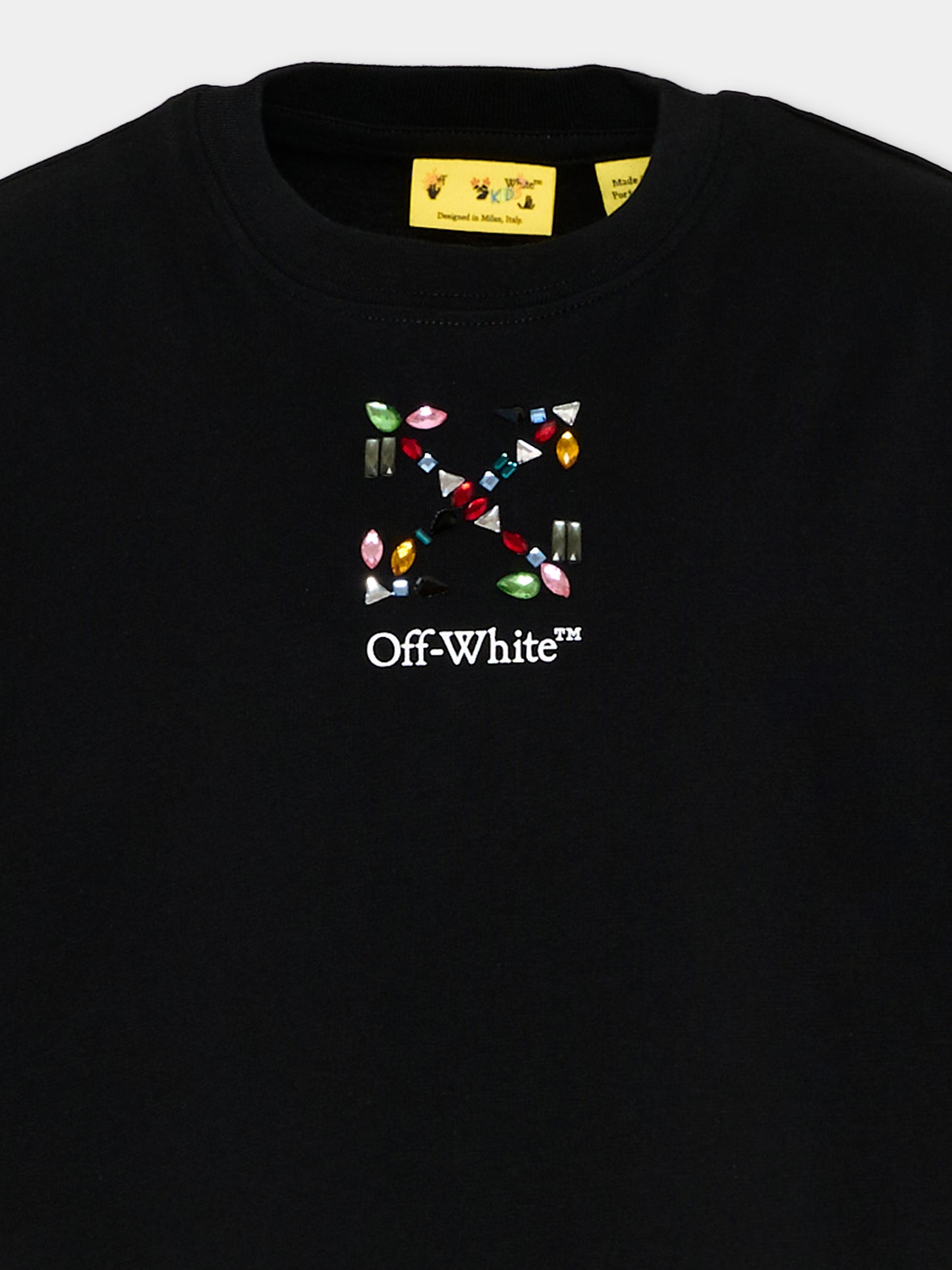 T-Shirt nera per bambina con logo,Off White,44GAA019S26J002001