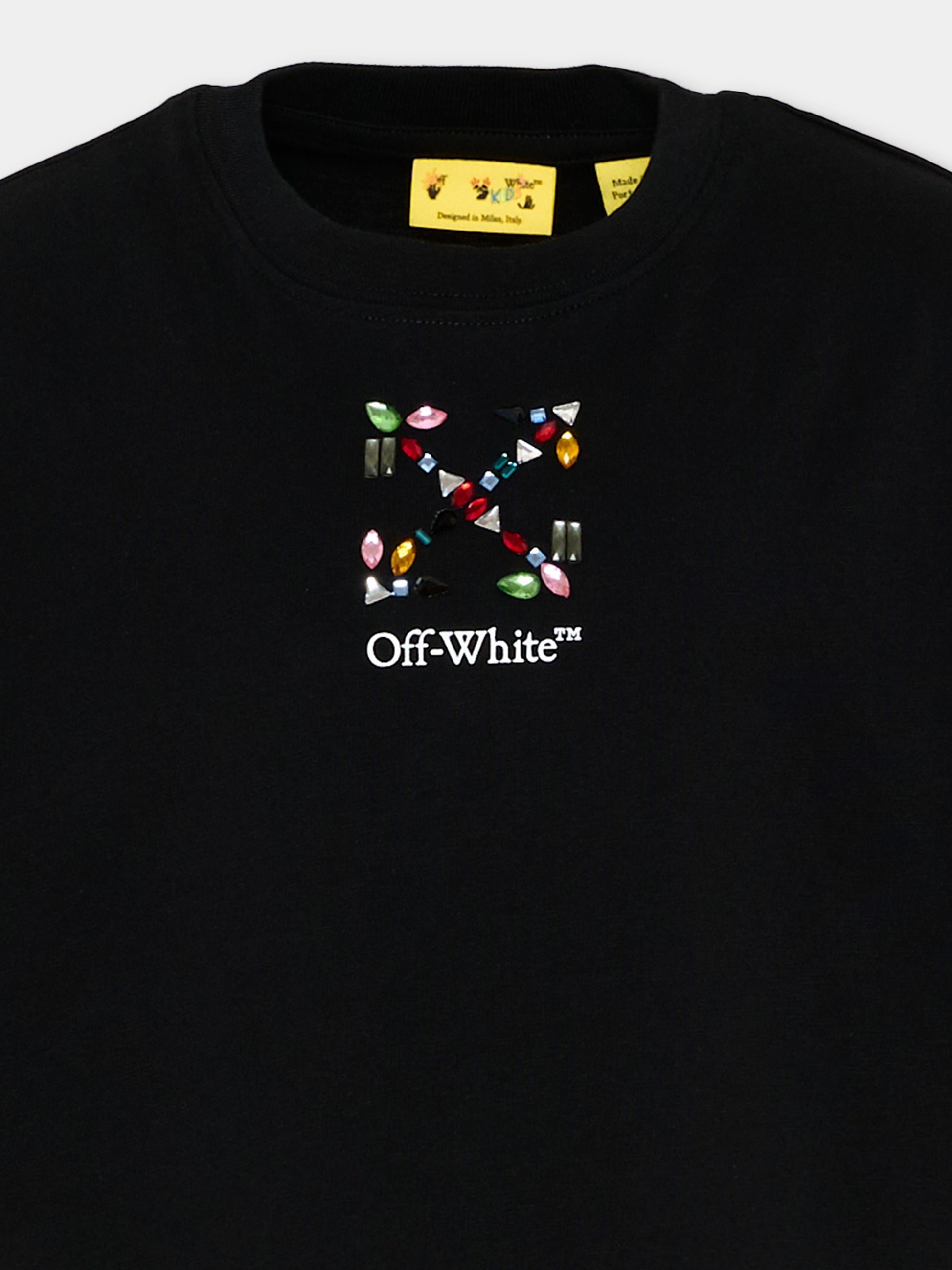 T-Shirt nera per bambina con logo,Off White,44GAA019S26J002001