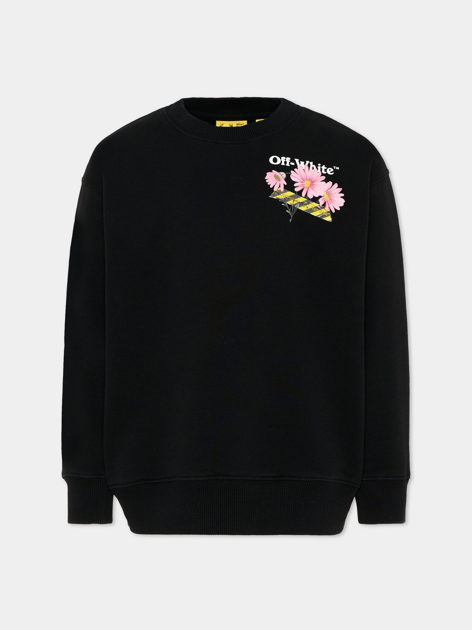 Felpa nera per bambina con fiori,Off White,44GBA001S26F003001