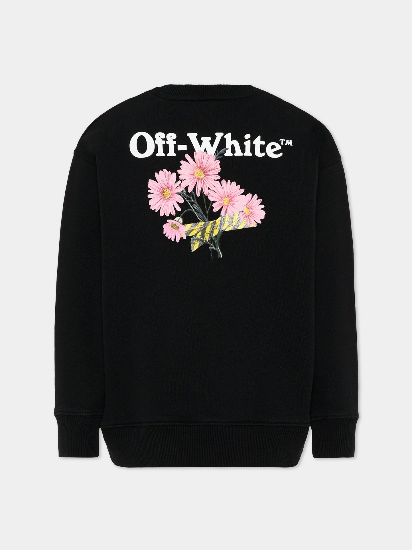 Felpa nera per bambina con fiori,Off White,44GBA001S26F003001