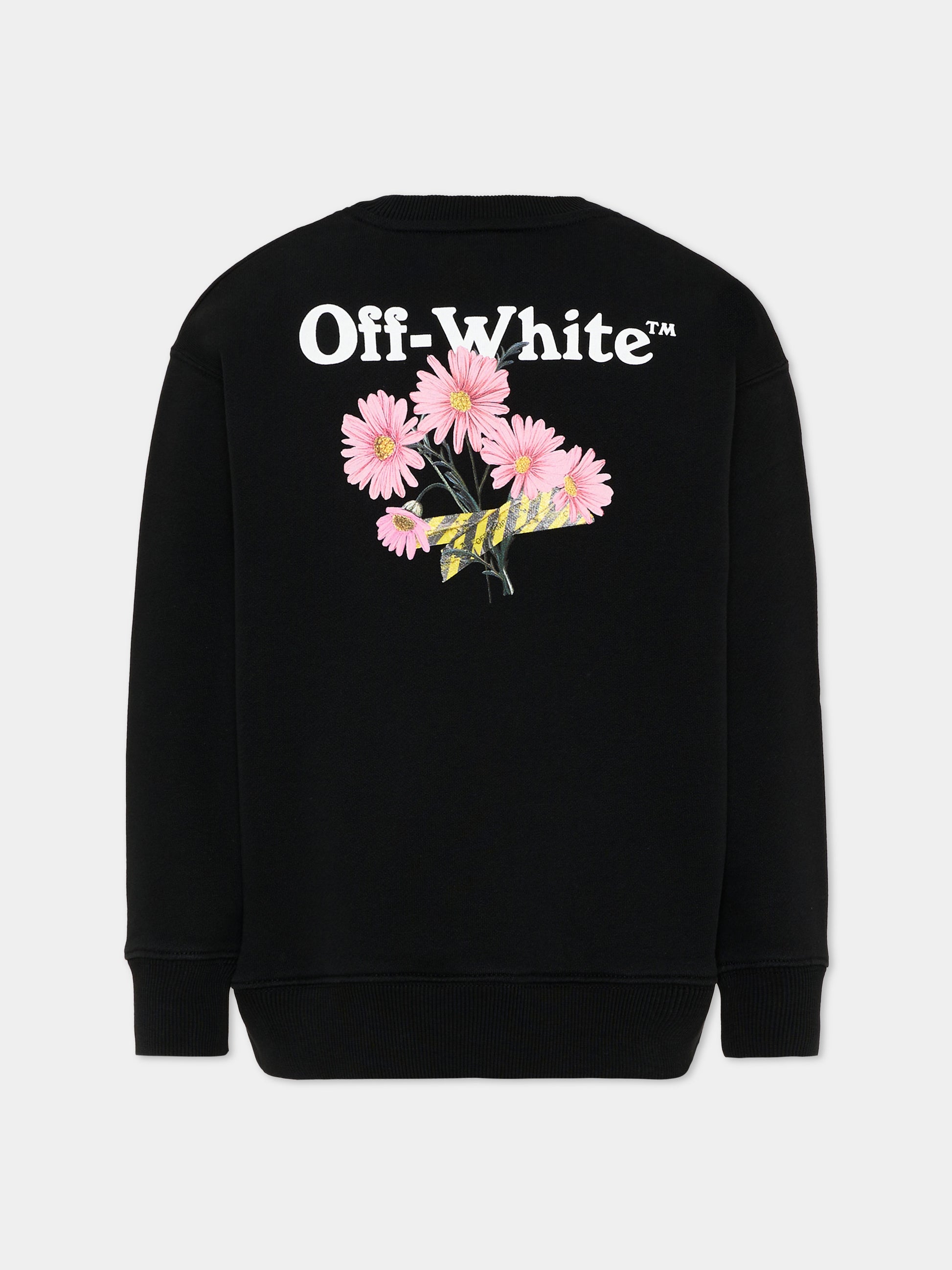 Felpa nera per bambina con fiori,Off White,44GBA001S26F003001