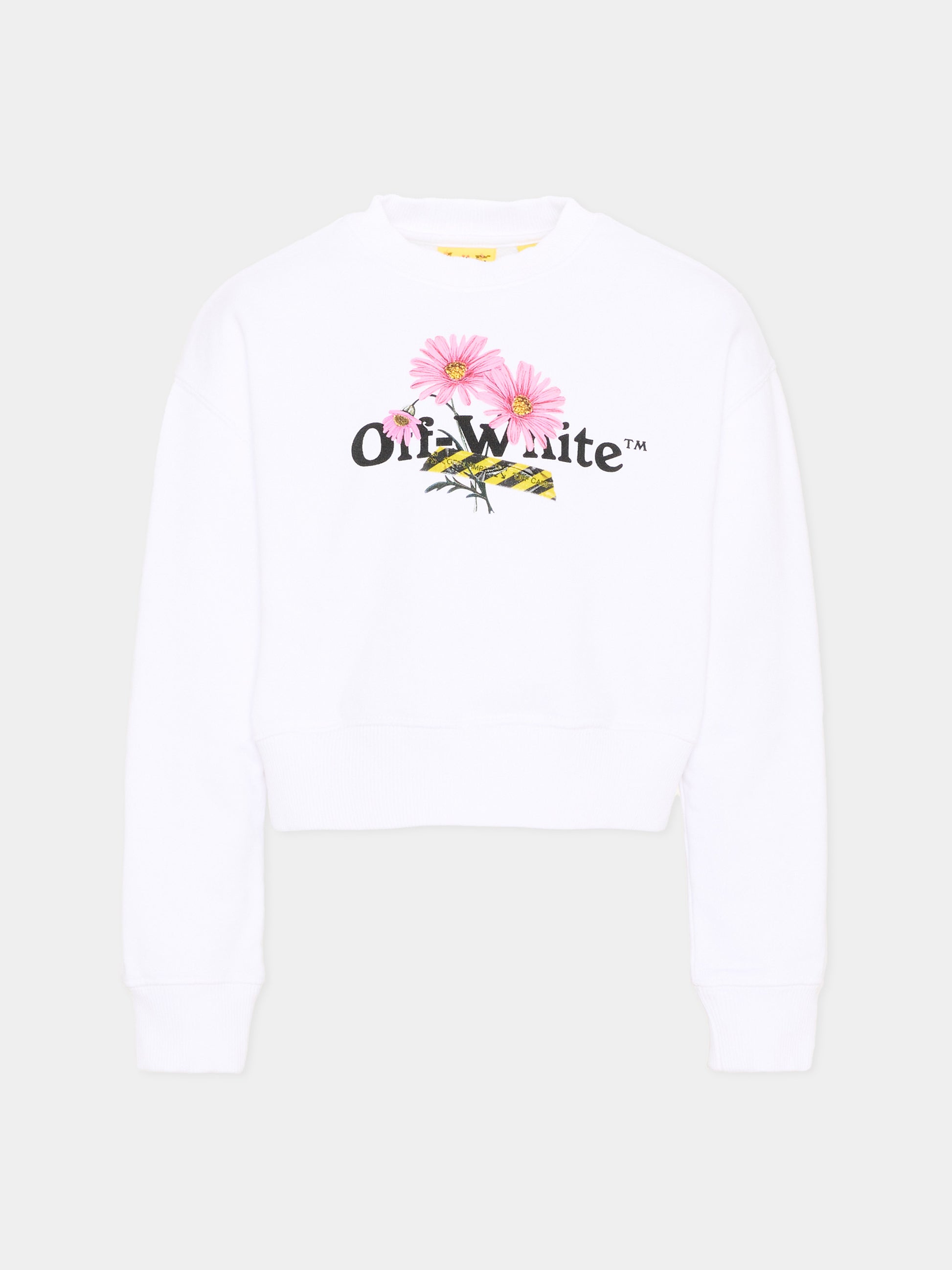 Felpa bianca per bambina con fiori,Off White,44GBA013S26F001100