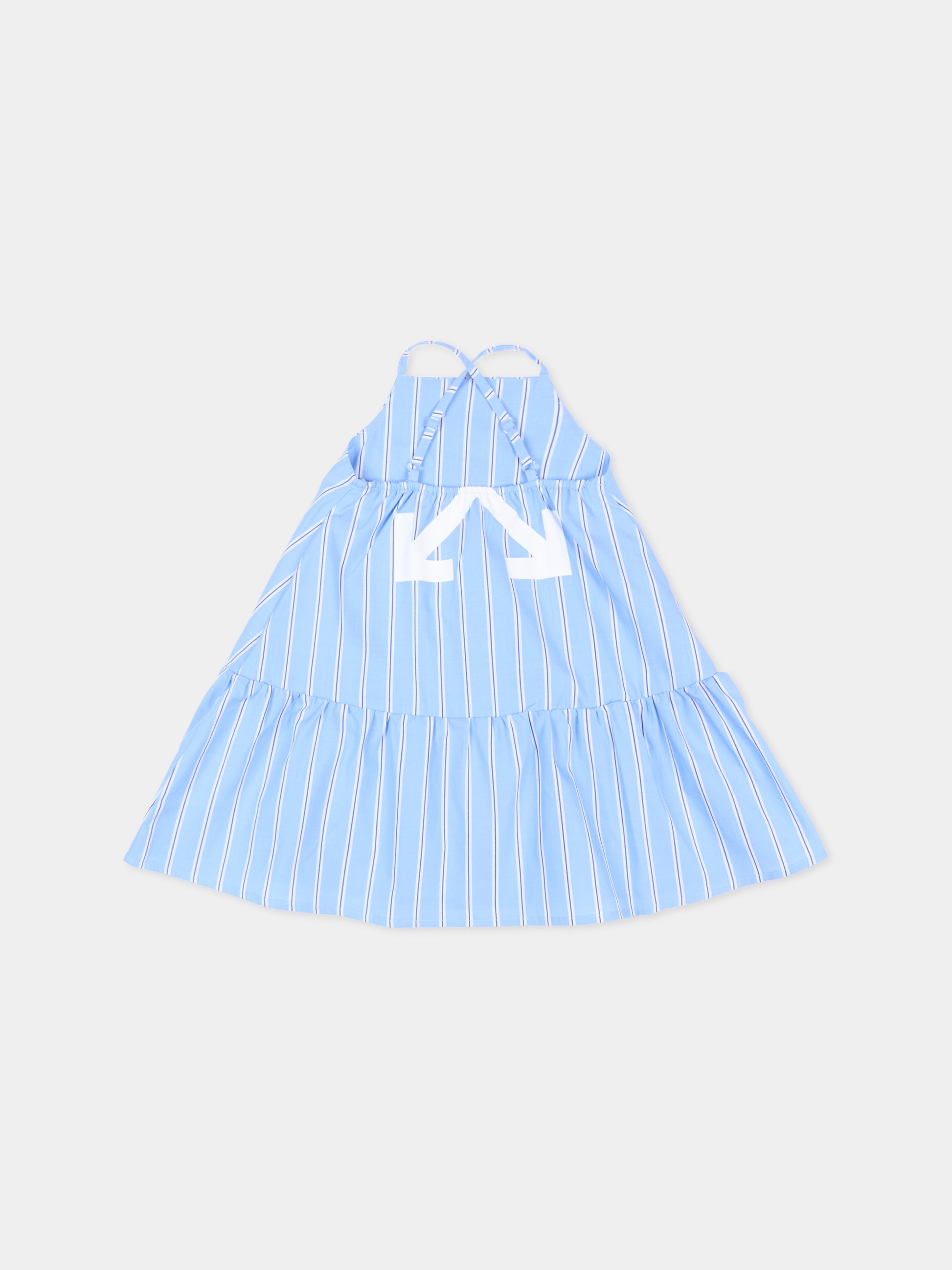 Vestito celeste a righe per neonata con logo,Off White,44GX7014S26F001430