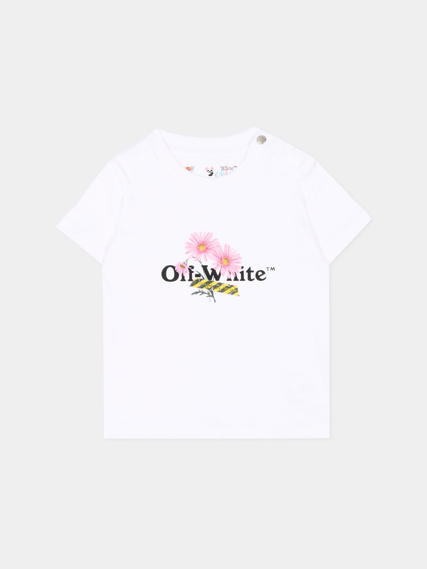 T-Shirt bianca per neonata con fiori,Off White,44GXB001S26J001100