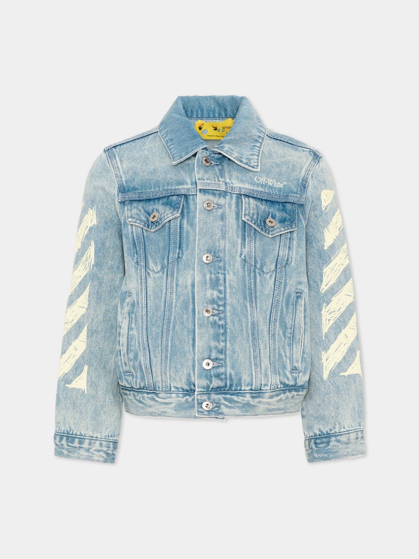 Giubbotto di jeans denim per bambina con logo,Off White,44GYE001S26D001452
