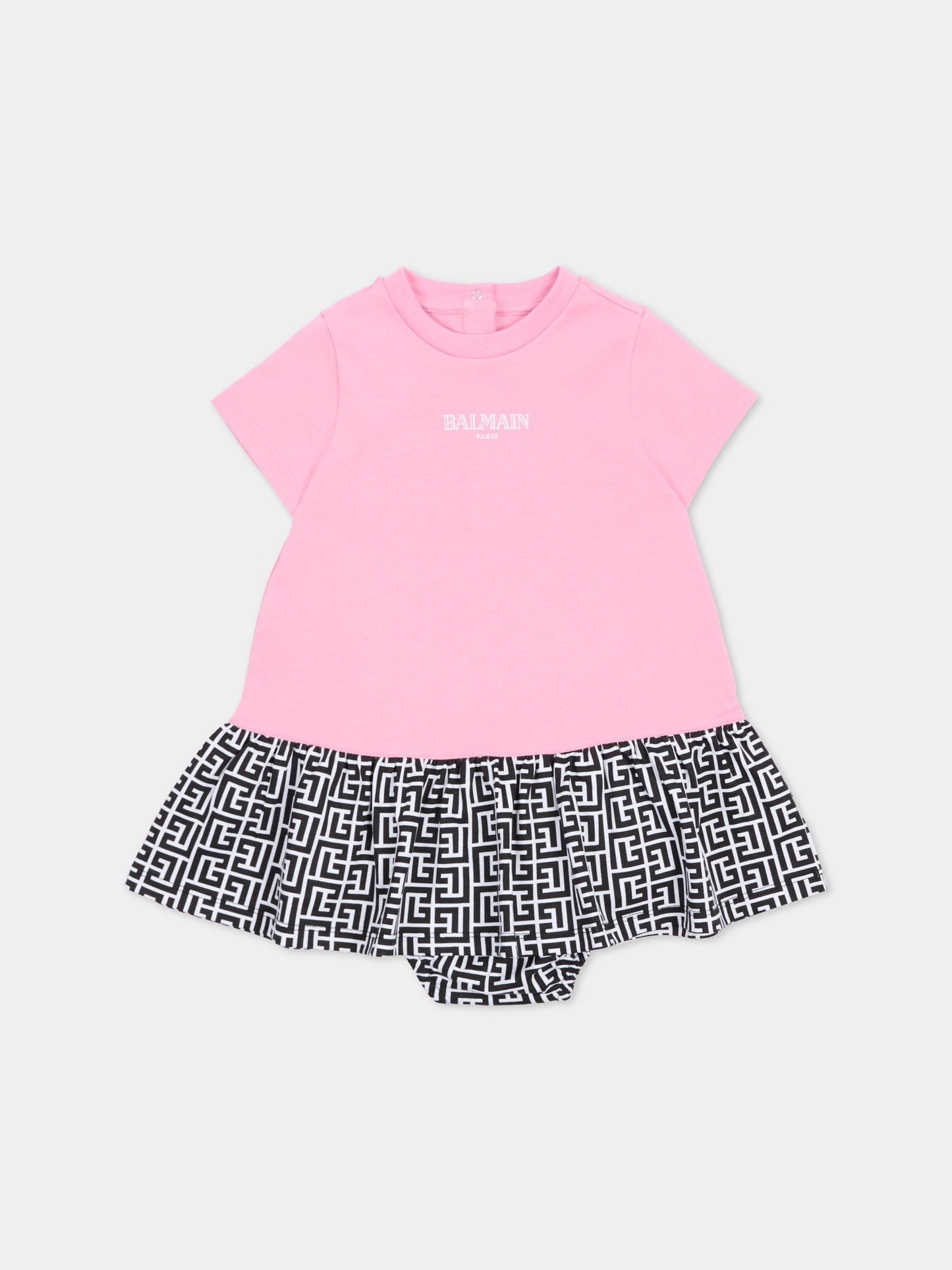 Vestito rosa per neonata con logo e labirinto,Balmain Kids,BY1021-Z3672 552NE