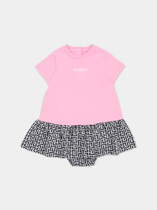 Vestito rosa per neonata con logo e labirinto,Balmain Kids,BY1021-Z3672 552NE