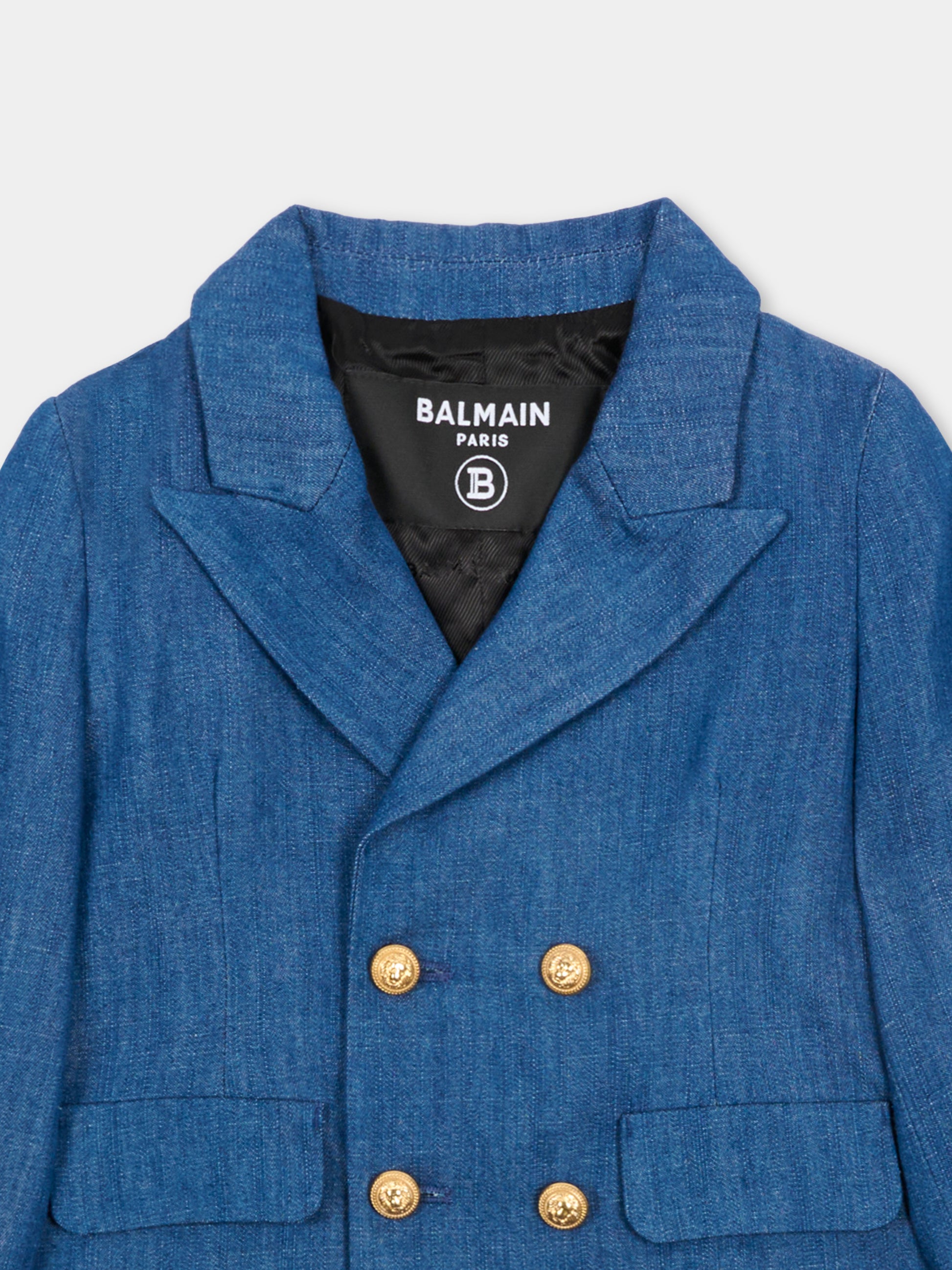 Giacca blu per neonato con bottoni oro,Balmain Kids,BY2514-P0588 625OR