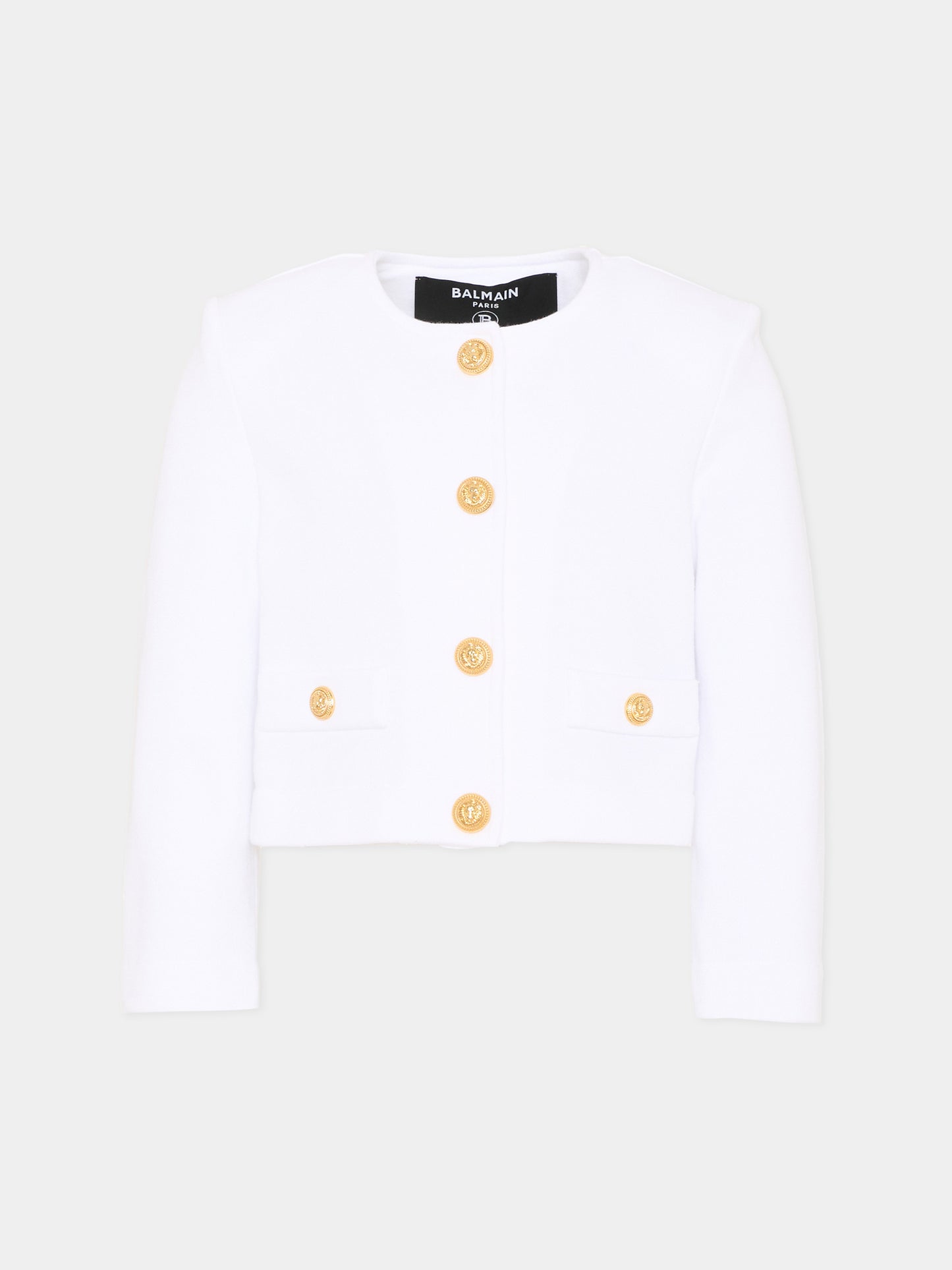 Giacca bianca per bambina con bottoni oro,Balmain Kids,BY2B04-Z3183 100NE