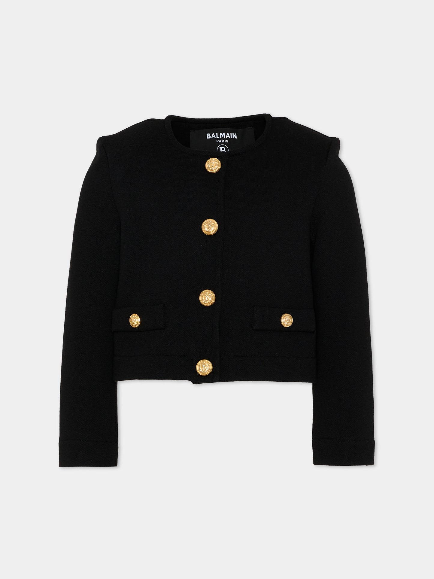 Giacca nero per bambina con bottoni dorati,Balmain Kids,BY2B04-Z3183 930BC