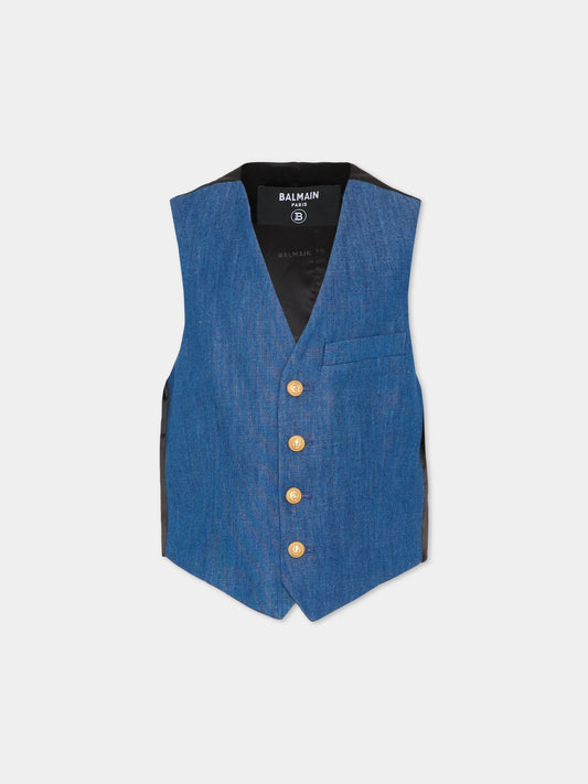 Panciotto blu per bambino con logo,Balmain Kids,BY2P82-P0588 625