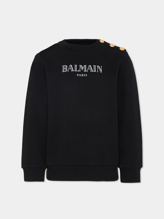 Felpa nera per bambini con logo,Balmain Kids,BY4P20-Z3183 930BC