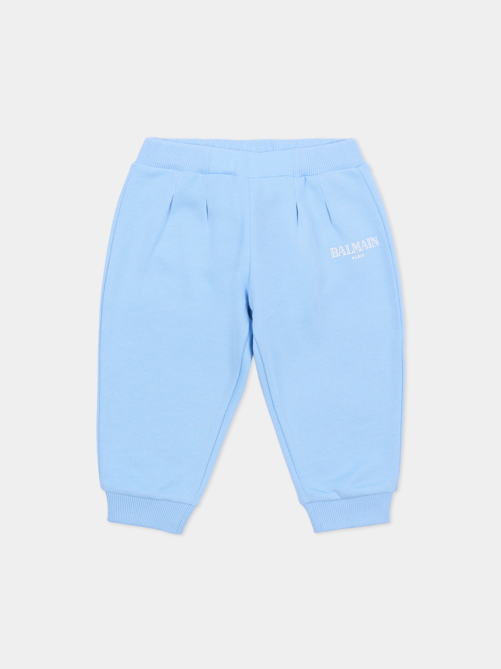 Pantaloni celesti sportivi per neonato con logo,Balmain Kids,BY6540-Z3183 652BC