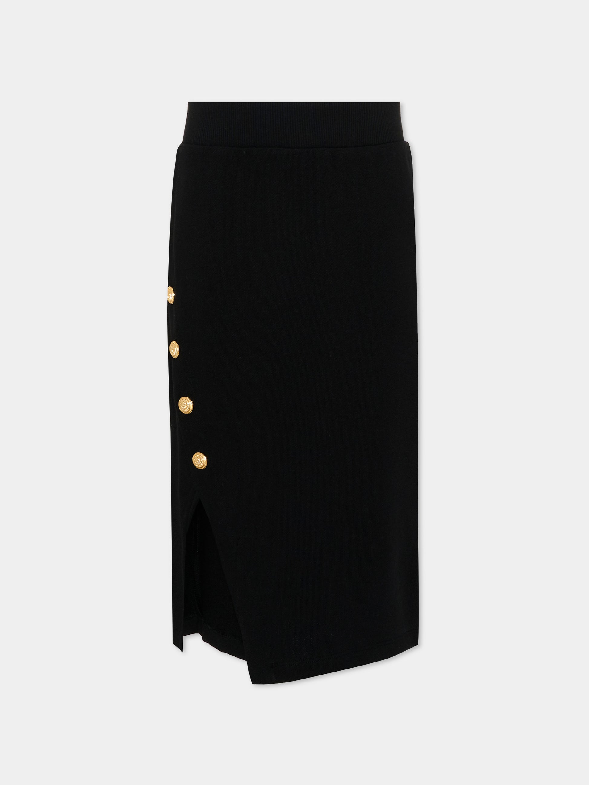 Gonna nera per bambina con bottoni oro,Balmain Kids,BY7B14 Z3183 930OR