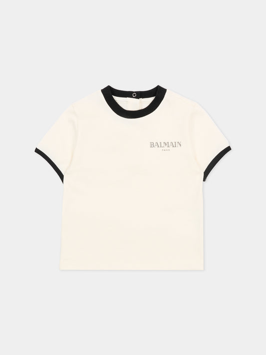 T-shirt avorio per neonatI con logo,Balmain Kids,BY8601-Z3672 102NE