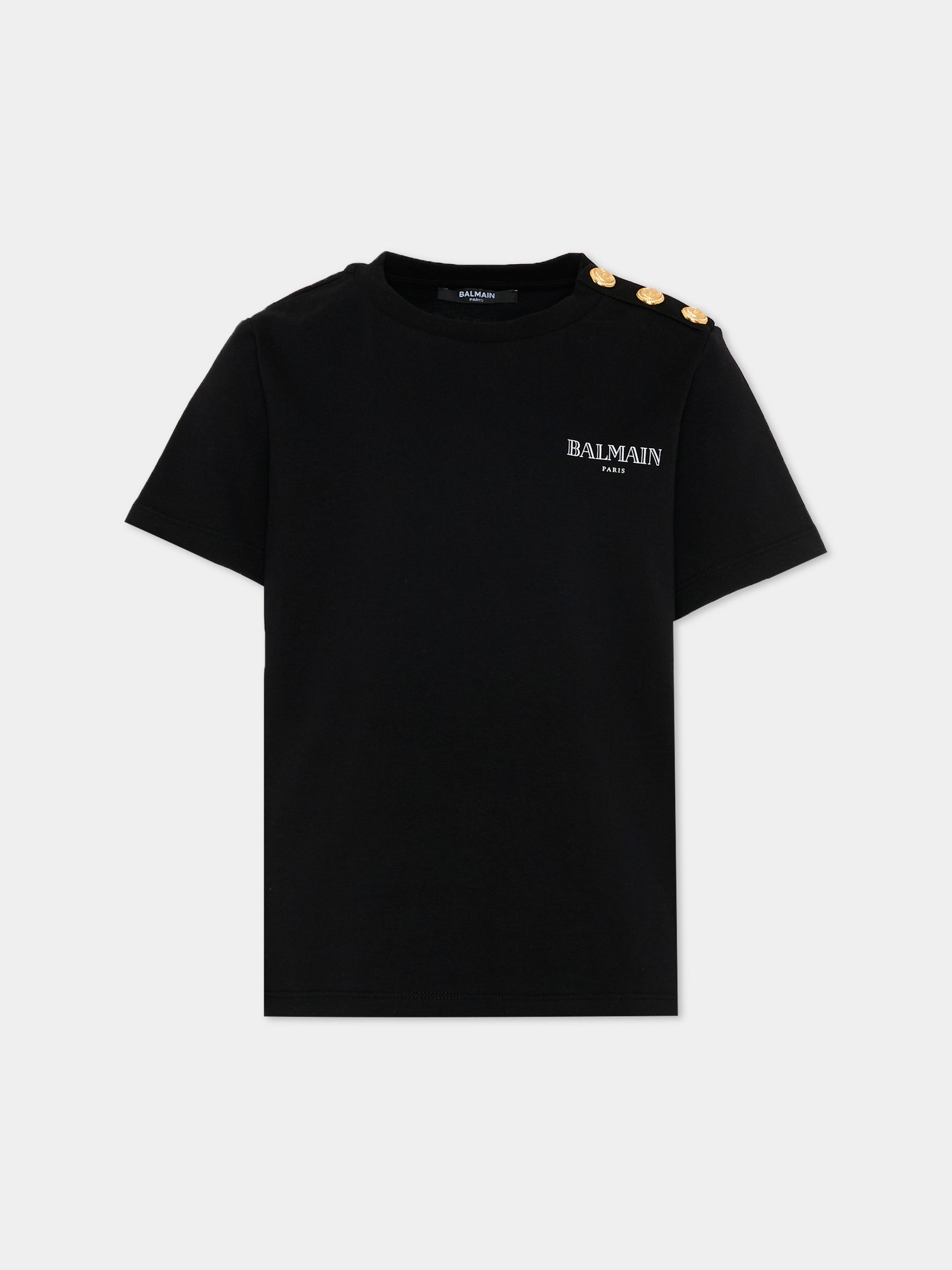 T-Shirt nera per bambini con logo,Balmain Kids,BY8Q21-Z3672 930BC