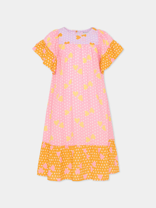 Vestito rosa per bambina con stelle e cuori,Stella Mccartney Kids,TY1A31-Z3439 51UMC