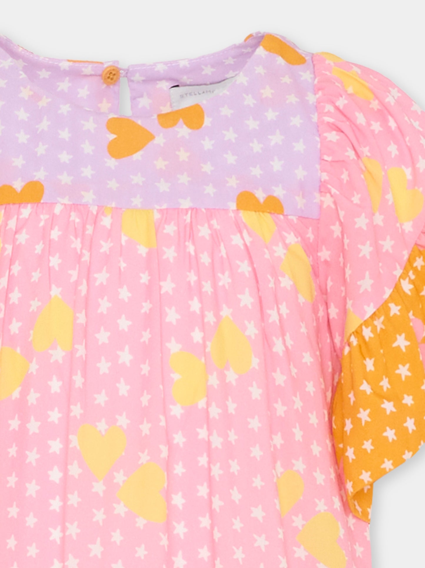Vestito rosa per bambina con stelle e cuori,Stella Mccartney Kids,TY1A31-Z3439 51UMC