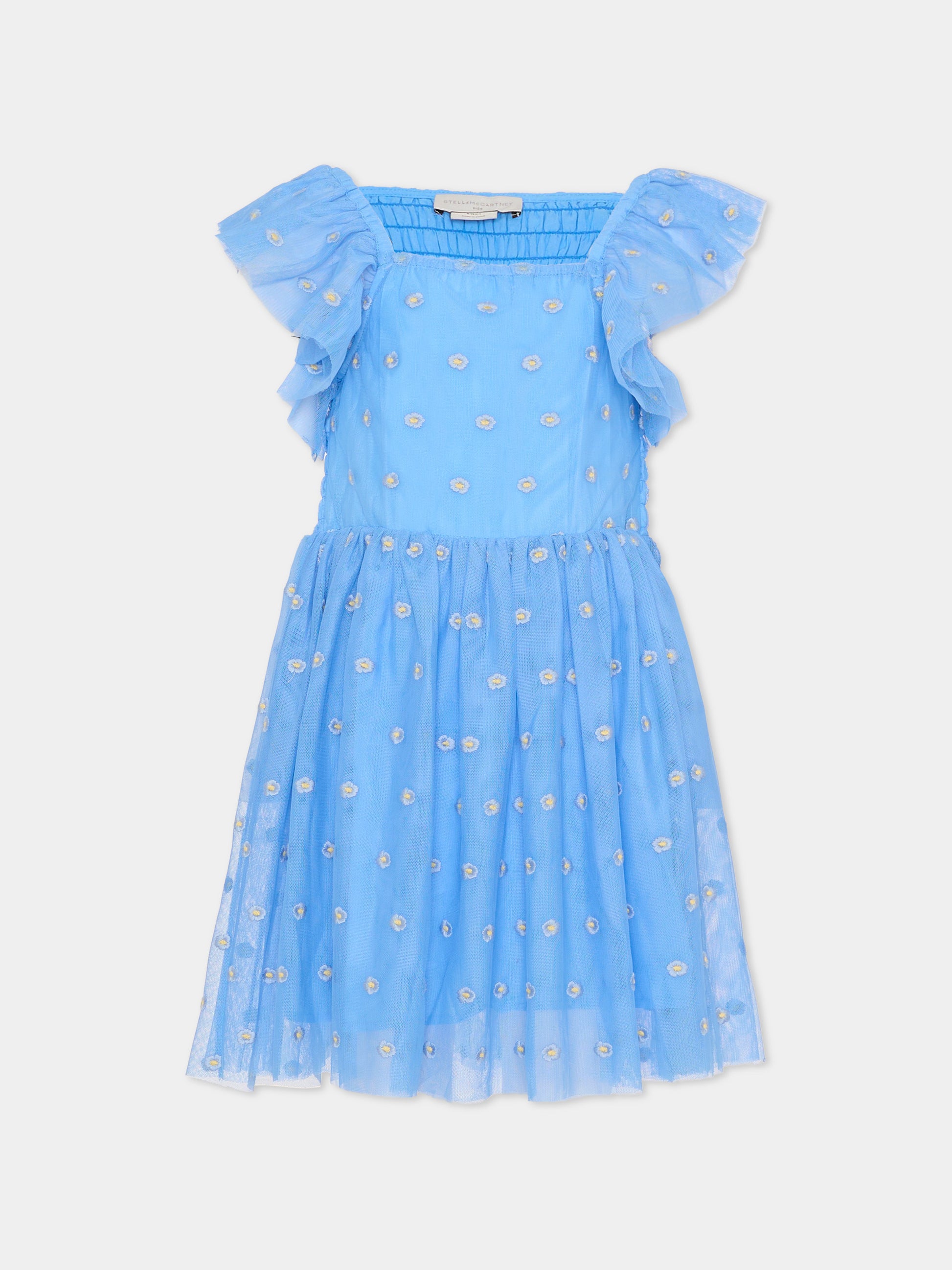 Vestito azzurro per bambina con fiori ricamati,Stella Mccartney Kids,TY1A52-Z3653 636EM