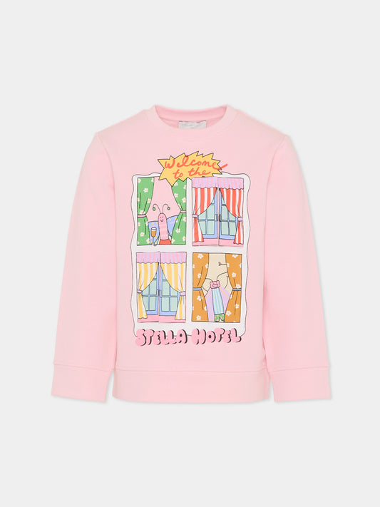 Felpa rosa per bambina con stampa Stella hotel,Stella Mccartney Kids,TY4A10-Z3409 51R