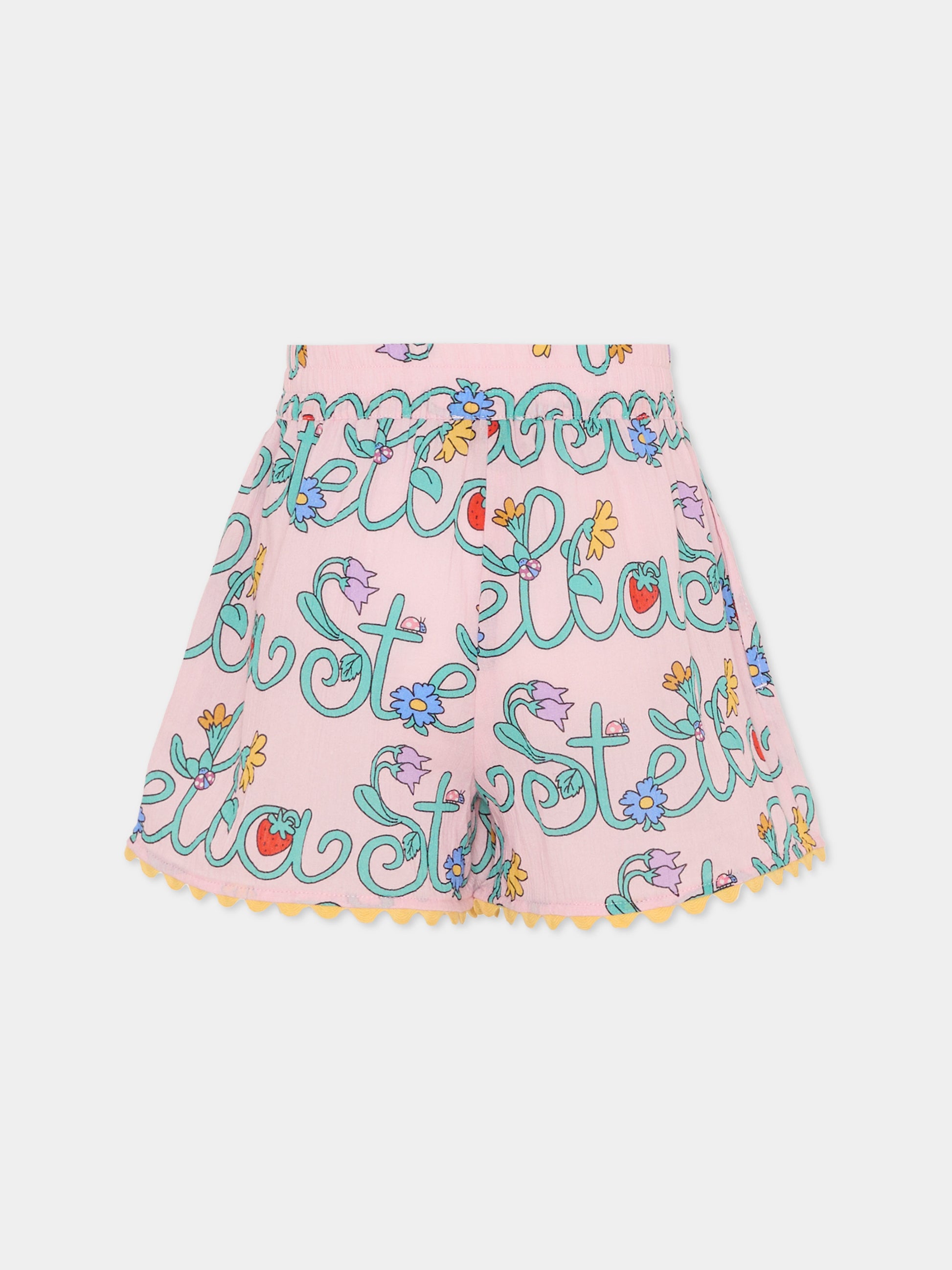 Shorts rosa per bambina con logo e fiori,Stella Mccartney Kids,TY6A89-Z3434 51RMC