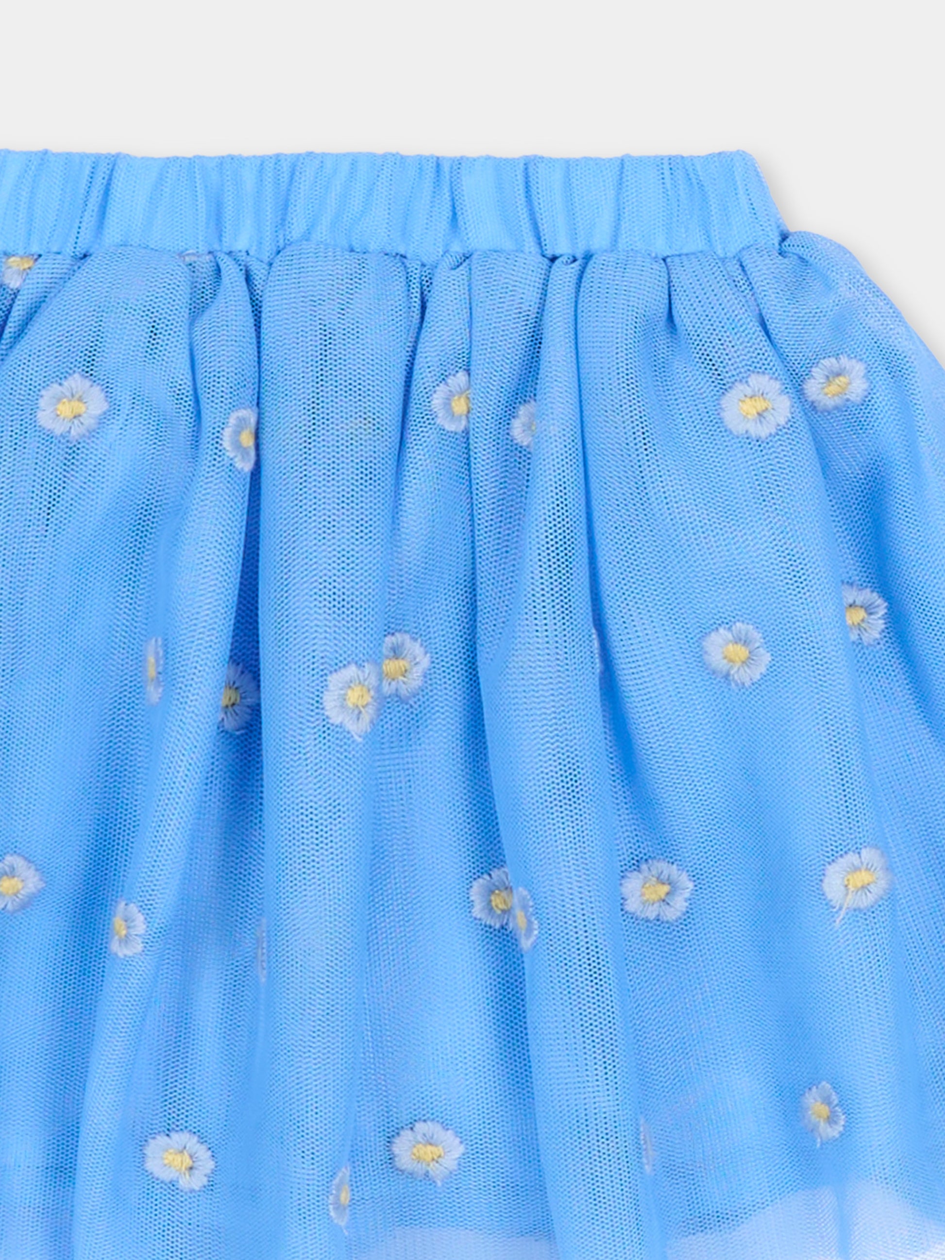 Gonna azzurra per neonata con fiori ricamati,Stella Mccartney Kids,TY7011-Z3653 636EM