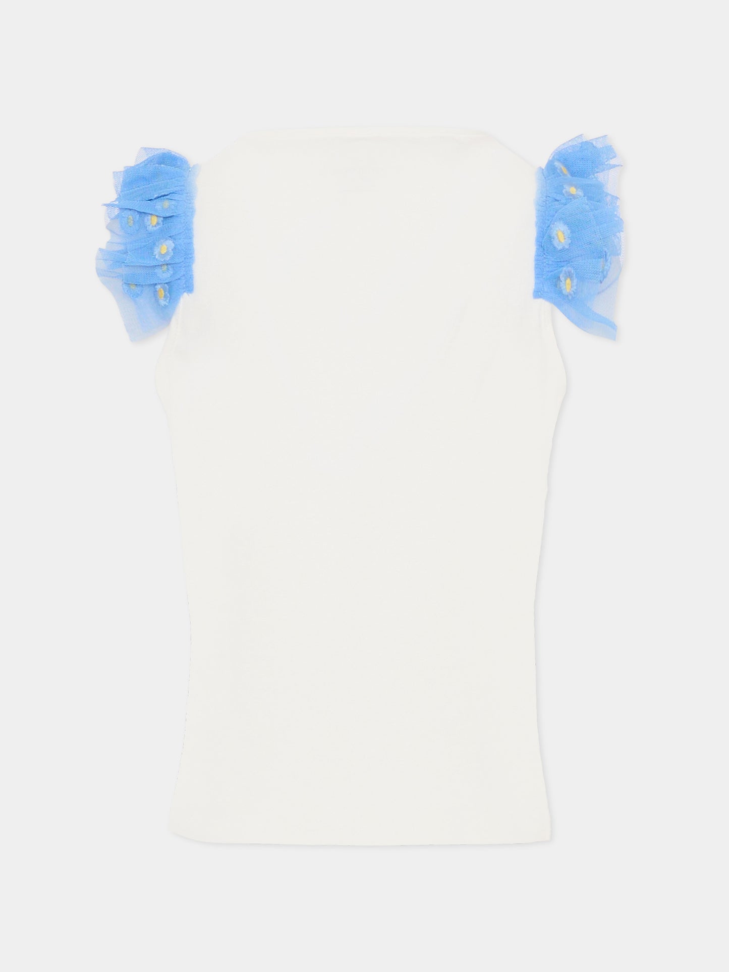 T-shirt avorio per bambina con fiori