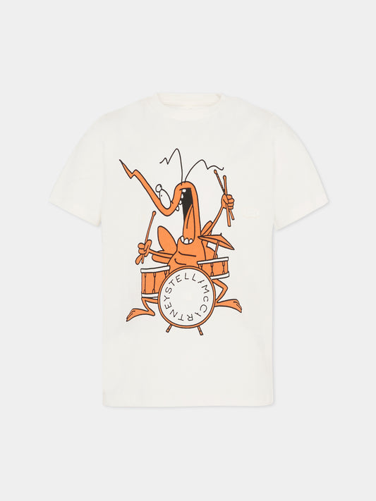 T-shirt avorio per bambino con stampa insetto