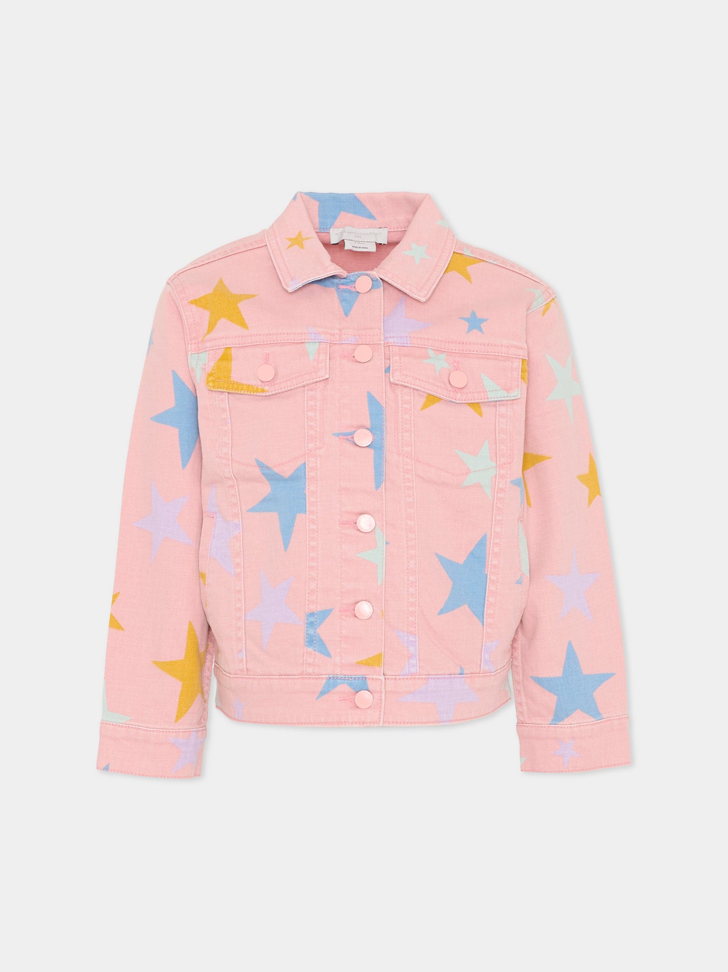 Giubbotto di jeans rosa per bambina con stampa stelle,Stella Mccartney Kids,TY2A37-Z2572 507MC