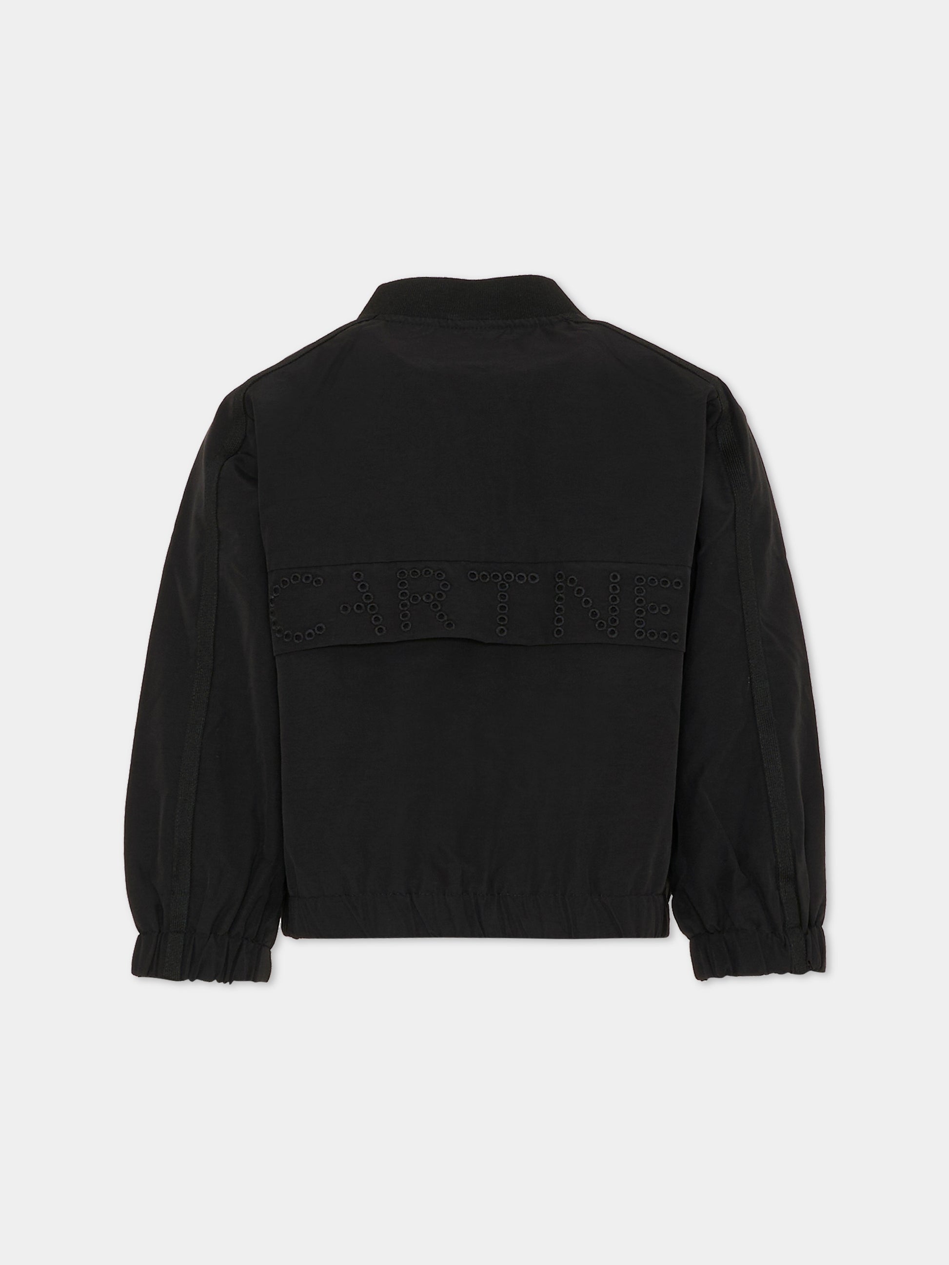 Giubbotto nero per bambina con logo ricamato,Stella Mccartney Kids,TY2A97-Z3484 930