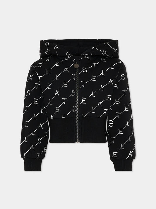 Felpa nera per bambina con logo,Stella Mccartney Kids,TY4B50-Z3477 930BC