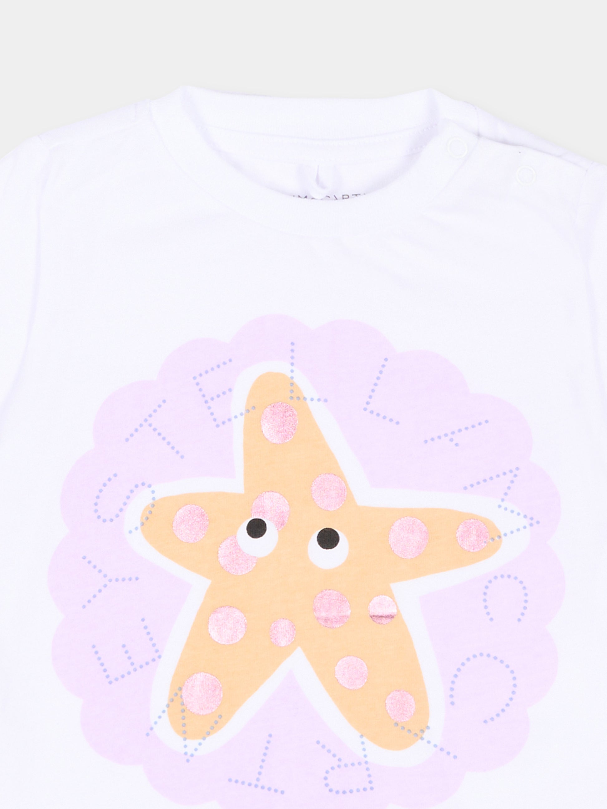 T-shirt bianca per neonata con stella marina,Stella Mccartney Kids,TY8051-Z0434 100