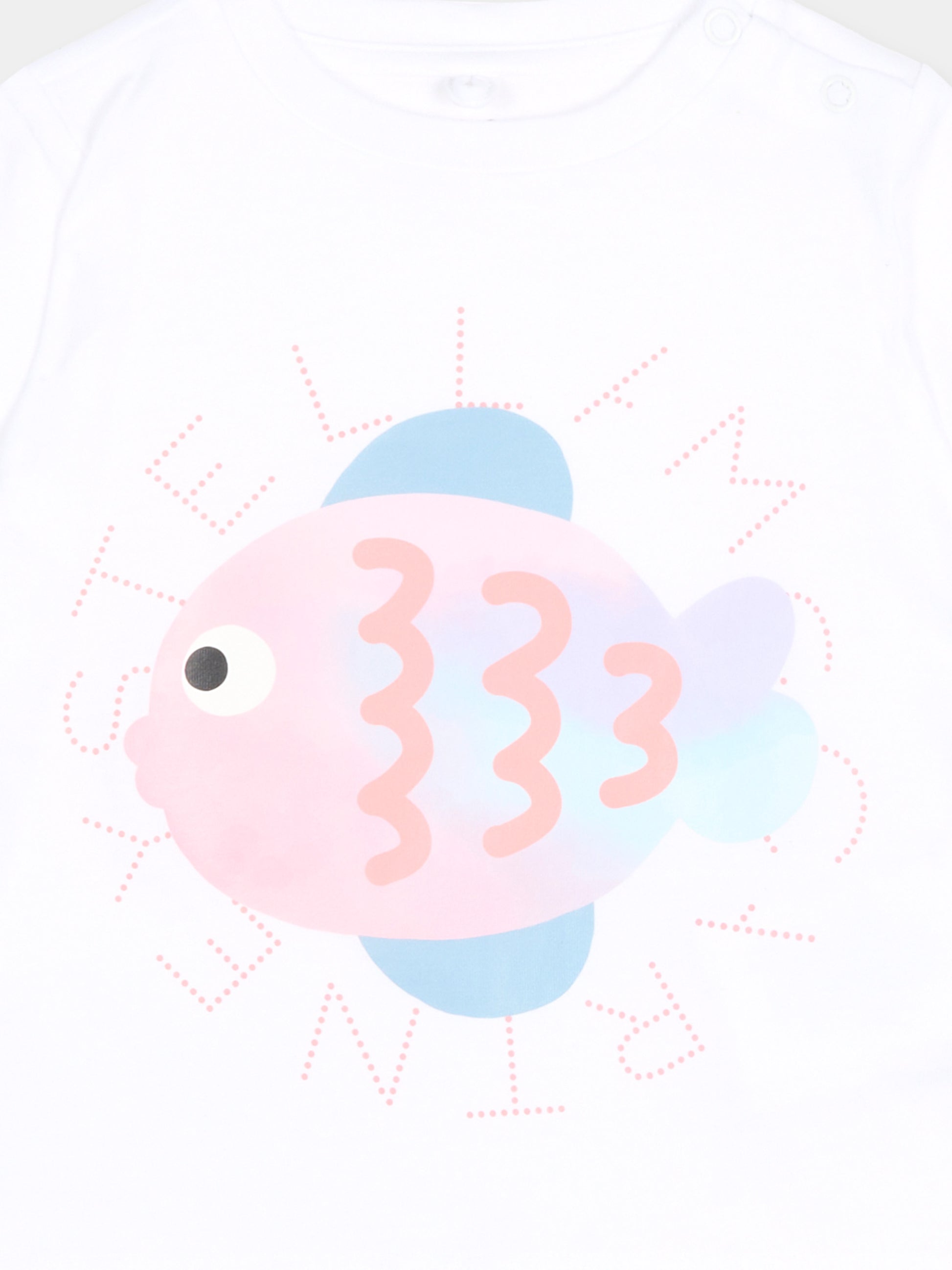T-shirt bianca per neonata con stampa pesce,Stella Mccartney Kids,TY8061-Z0434 100