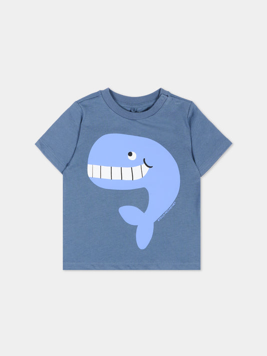 T-Shirt blu per neonato con balena,Stella Mccartney Kids,TY8540-Z0434 61B