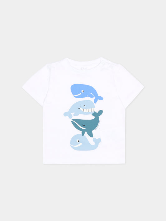 T-shirt bianca per neonato con stampa balene,Stella Mccartney Kids,TY8570-Z0434 100