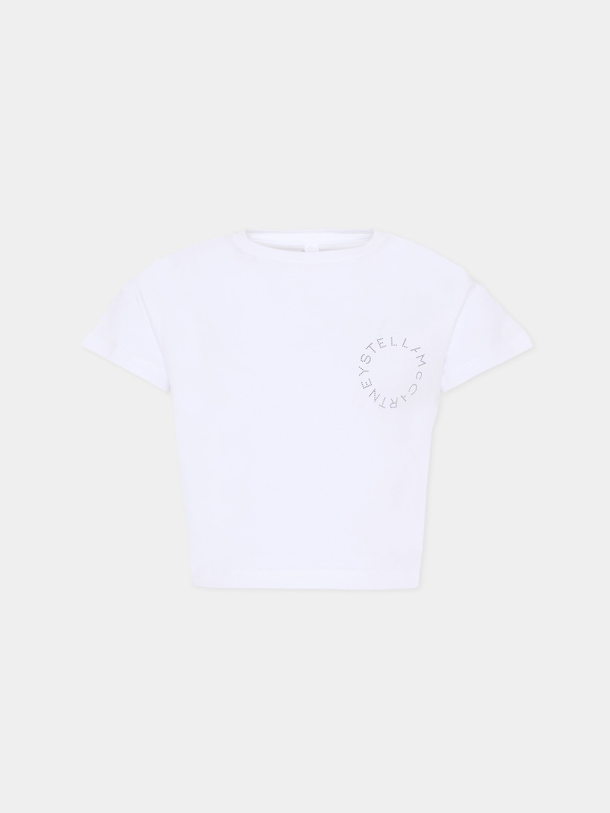 T-shirt cropped bianca per bambina con logo,Stella Mccartney Kids,TY8D22-Z0434 100