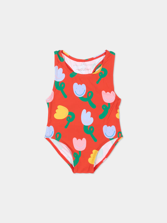 Costume intero rosso per neonata con tulipani,Stella Mccartney Kids,TYC059-Z3662 426MC
