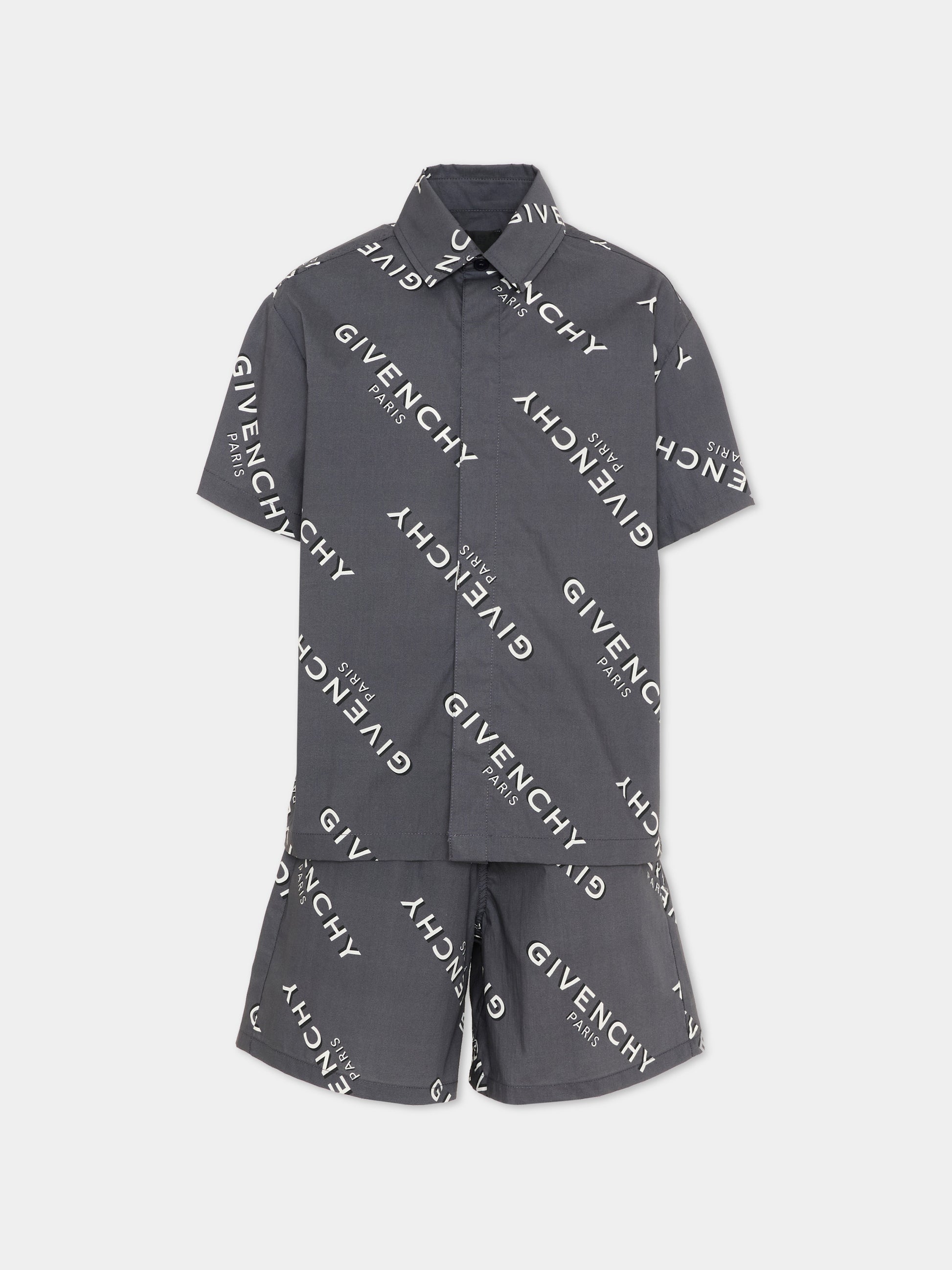 Completo sportivo grigio logomania per bambino,Givenchy Kids,H31081 M01