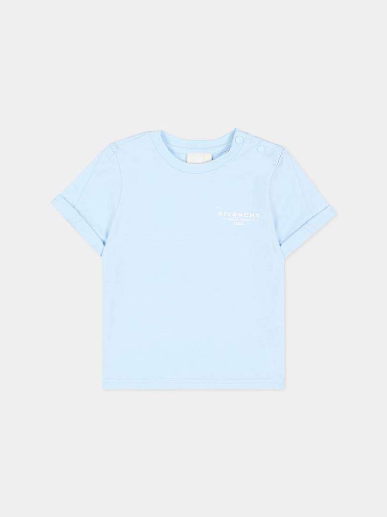 T-Shirt celeste per neonato con logo,Givenchy Kids,H31203 77L