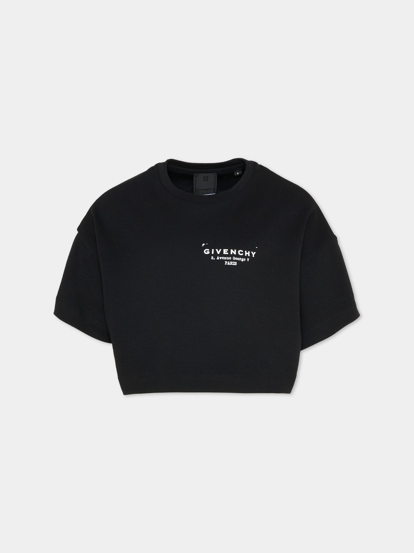 T-shirt crop nera per bambina con logo,Givenchy Kids,H31224 09B