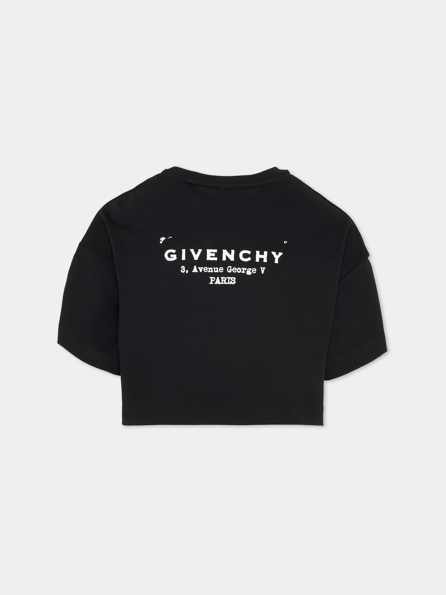 T-shirt crop nera per bambina con logo,Givenchy Kids,H31224 09B