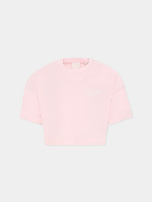 T-shirt crop rosa per bambina con logo,Givenchy Kids,H31224 44Z