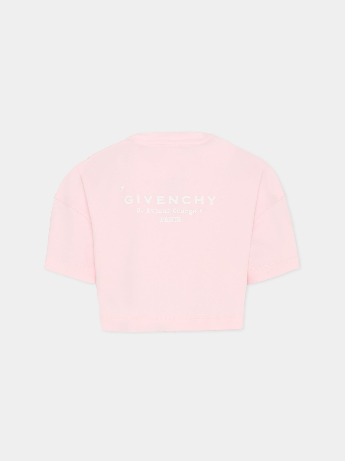 T-shirt crop rosa per bambina con logo,Givenchy Kids,H31224 44Z