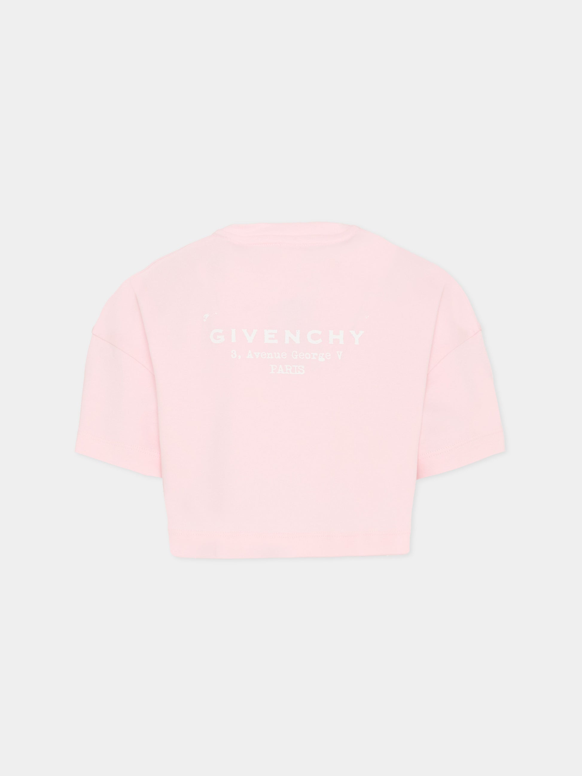 T-shirt crop rosa per bambina con logo,Givenchy Kids,H31224 44Z