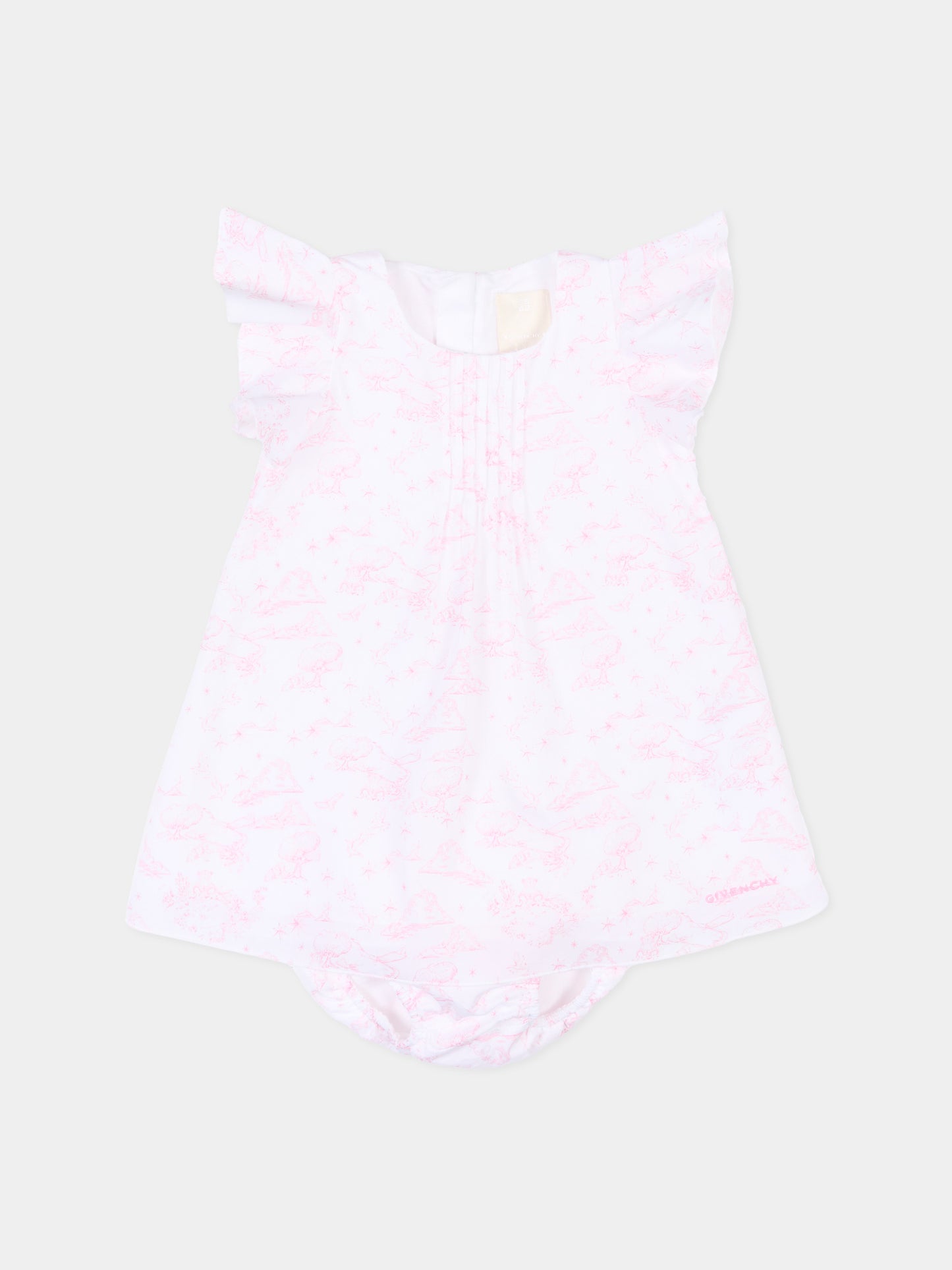 Vestito bianco per neonata con stampa rosa,Givenchy Kids,H31271 N54