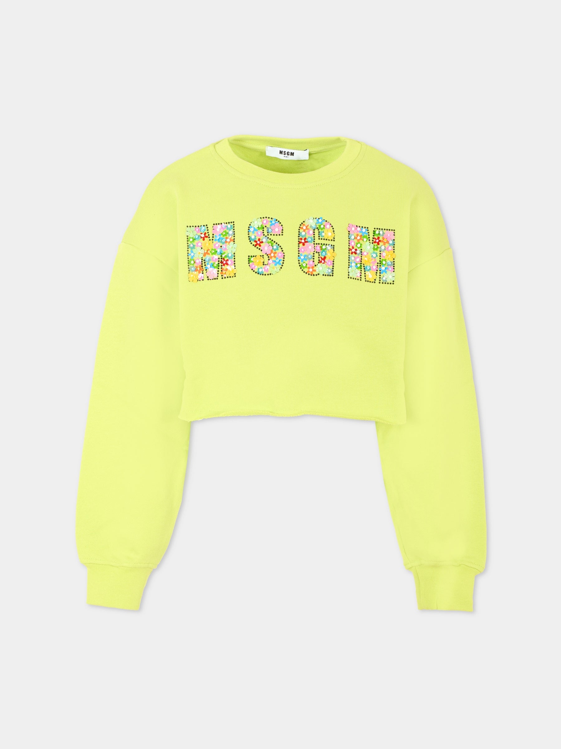 Felpa crop gialla per bambina con logo,Msgm Kids,MS029449 086