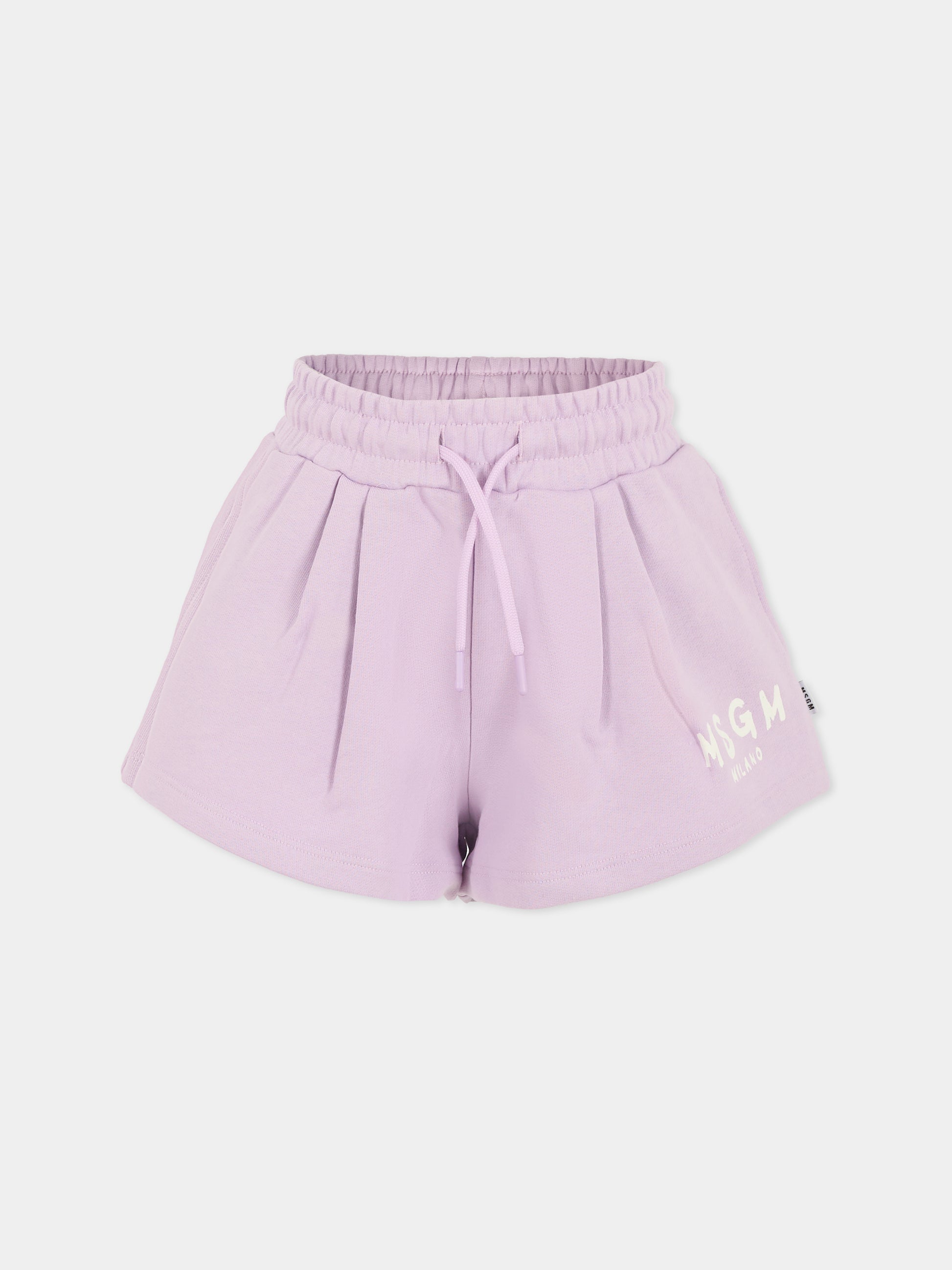 Shorts lilla per bambina con logo,Msgm Kids,MS029329 071