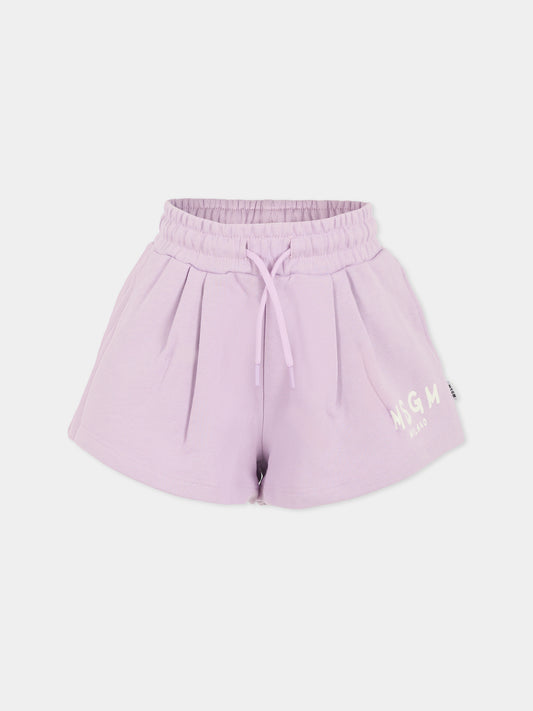 Shorts lilla per bambina con logo,Msgm Kids,MS029329 071