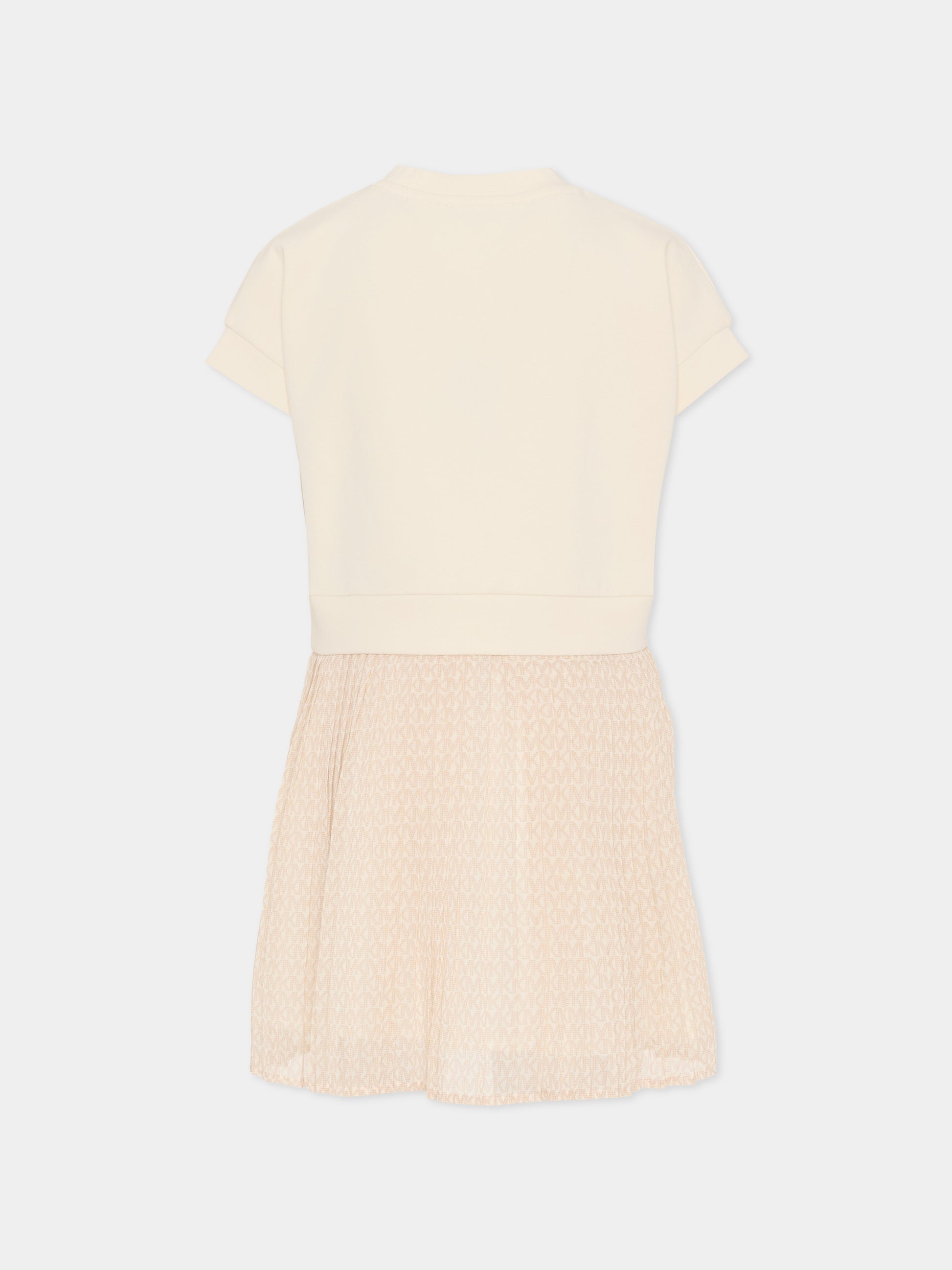 Vestito avorio per bambina con logo ricamato,Michael Kors,R30587 190